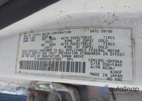 1999 Toyota 4Runner Sr5 V6 z USA, uszkodzony, nr VIN JT3HN86R0X0197825